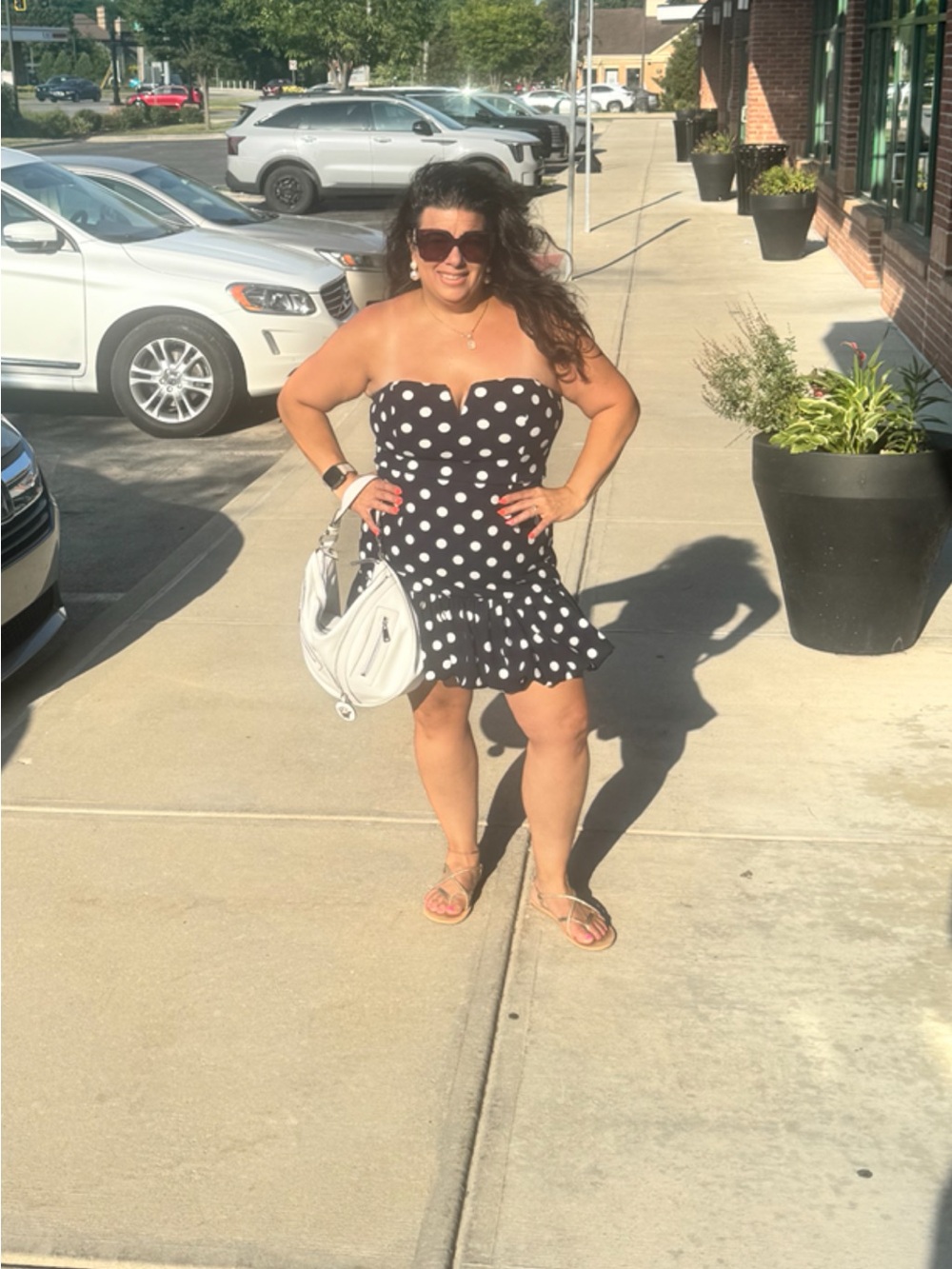 Aqua XL Navy White Polka Dot Strapless Bubble Hem Mini Dress NWT Bloomingdale’s - Picture 5 of 9